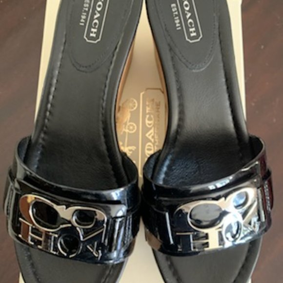 Coach Shoes - Coach Jen Black Patent Leather Platform Wedge Heel
